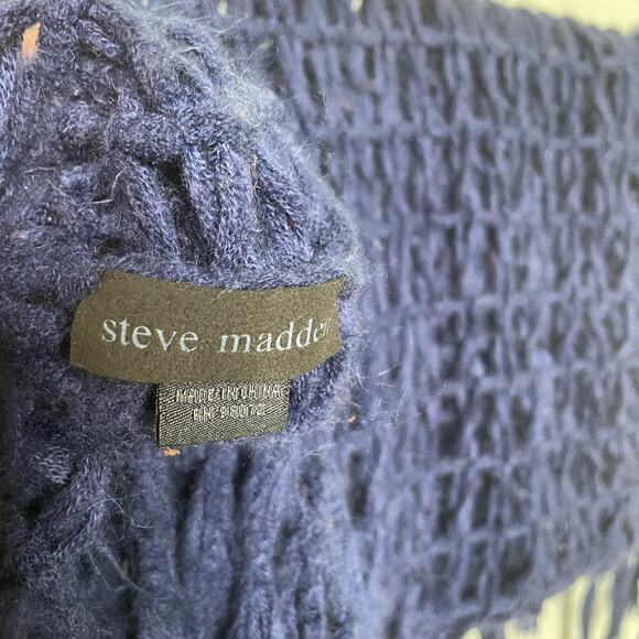 Steve Madden Shawl Wrap Chunky Open Knit Fringe Infinity Scarf Acrylic‎ Blue OS - Picture 5 of 10